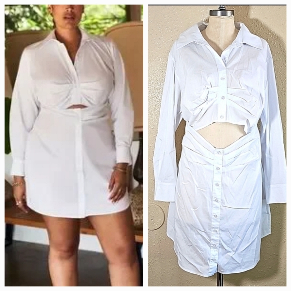 NWOT Eloquii Cut Out White Shirt Dress.